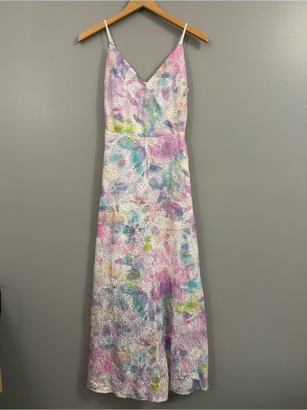 Adyson Parker Pastel Tie-Dye Eyelet Maxi Dress in Pink Purple Blue Green